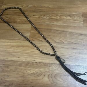 Wooden Brown Beaded Necklace with Tassel